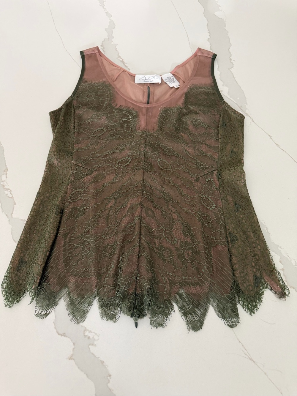 Byron Lars Beauty Mark Sheer Olive Lace Camisole Top - Women's size 4